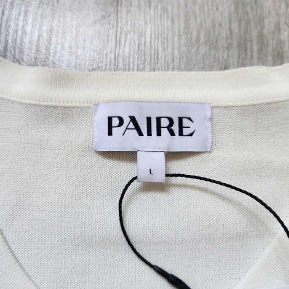 NWT Paire Cardigan Ivory Button Down Ribbed Stretchy Long Sleeve Round Neck Sz L - Picture 3 of 8